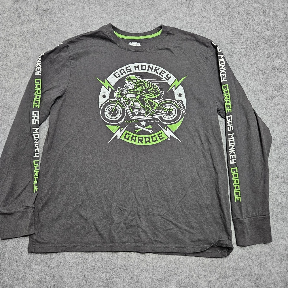 Gas Monkey Garage Grey Long Sleeve Shirt Skeleton Biker Size XL‎